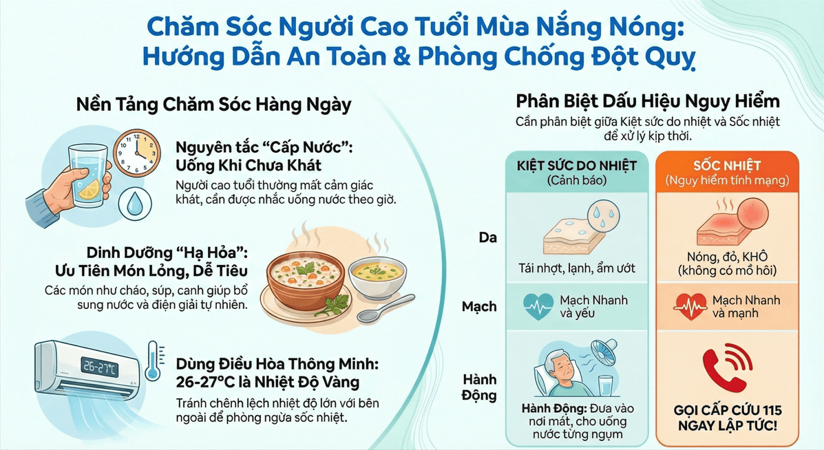 Chăm sóc người già trong những ngày nắng nóng