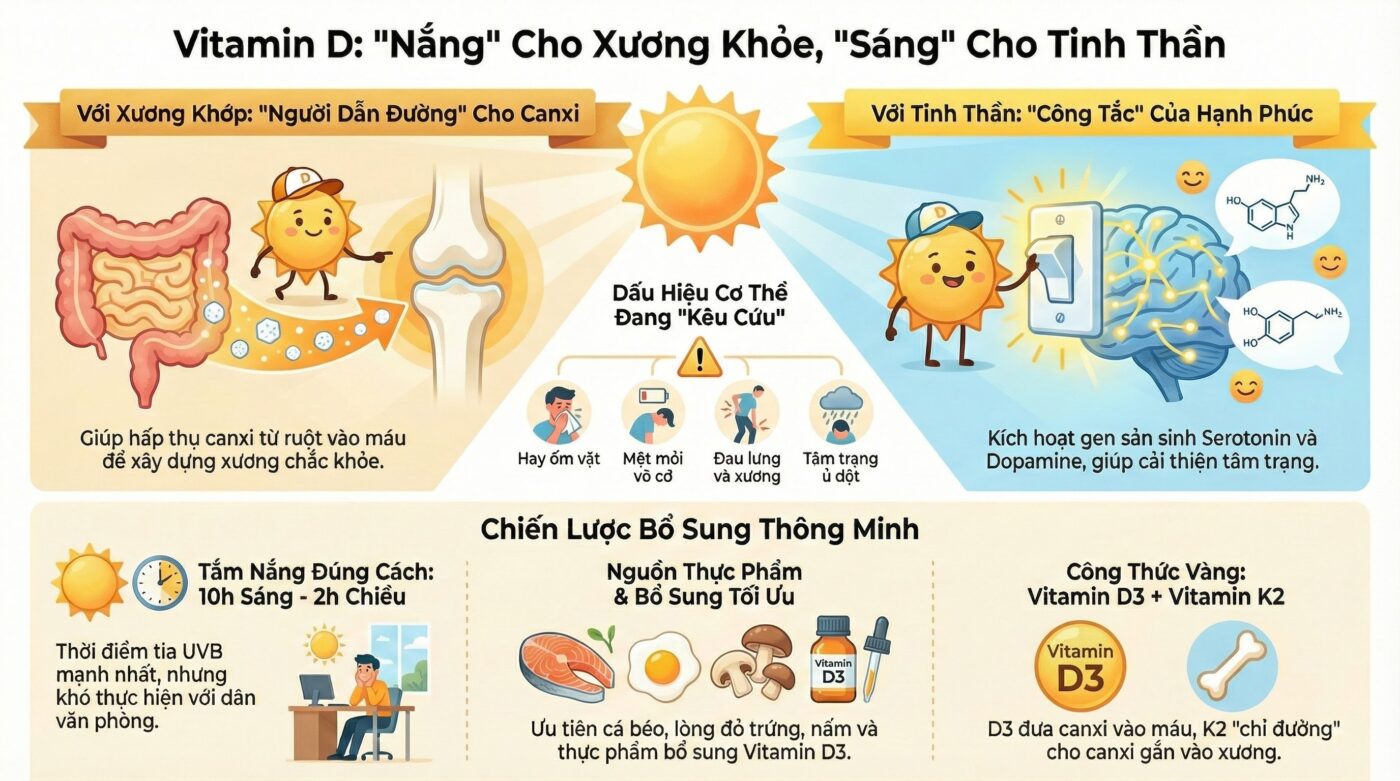 Vai trò của vitamin D đối với xương khớp và tinh thần