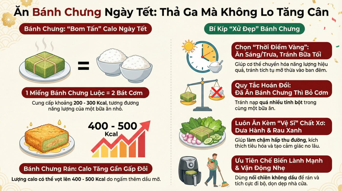 Bí quyết giữ dáng, không lo tăng cân dù ăn nhiều bánh chưng