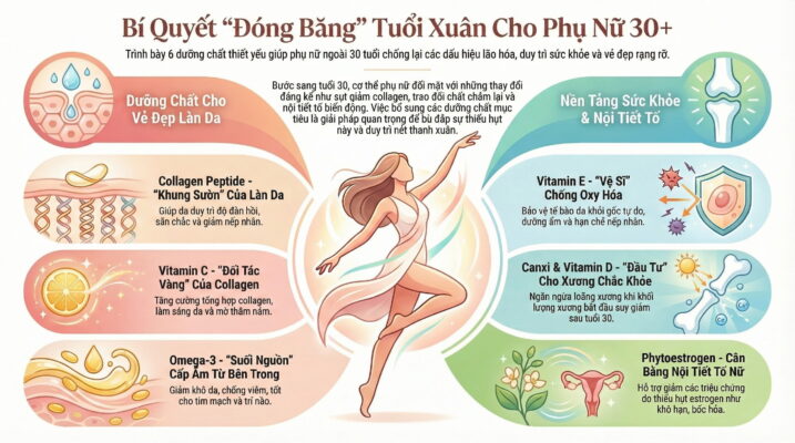 Phụ Nữ Tuổi 30+ Cần Bổ Sung Gì Để "Đóng Băng" Tuổi Xuân? Top 6 "Dưỡng Chất Vàng" Không Thể Thiếu