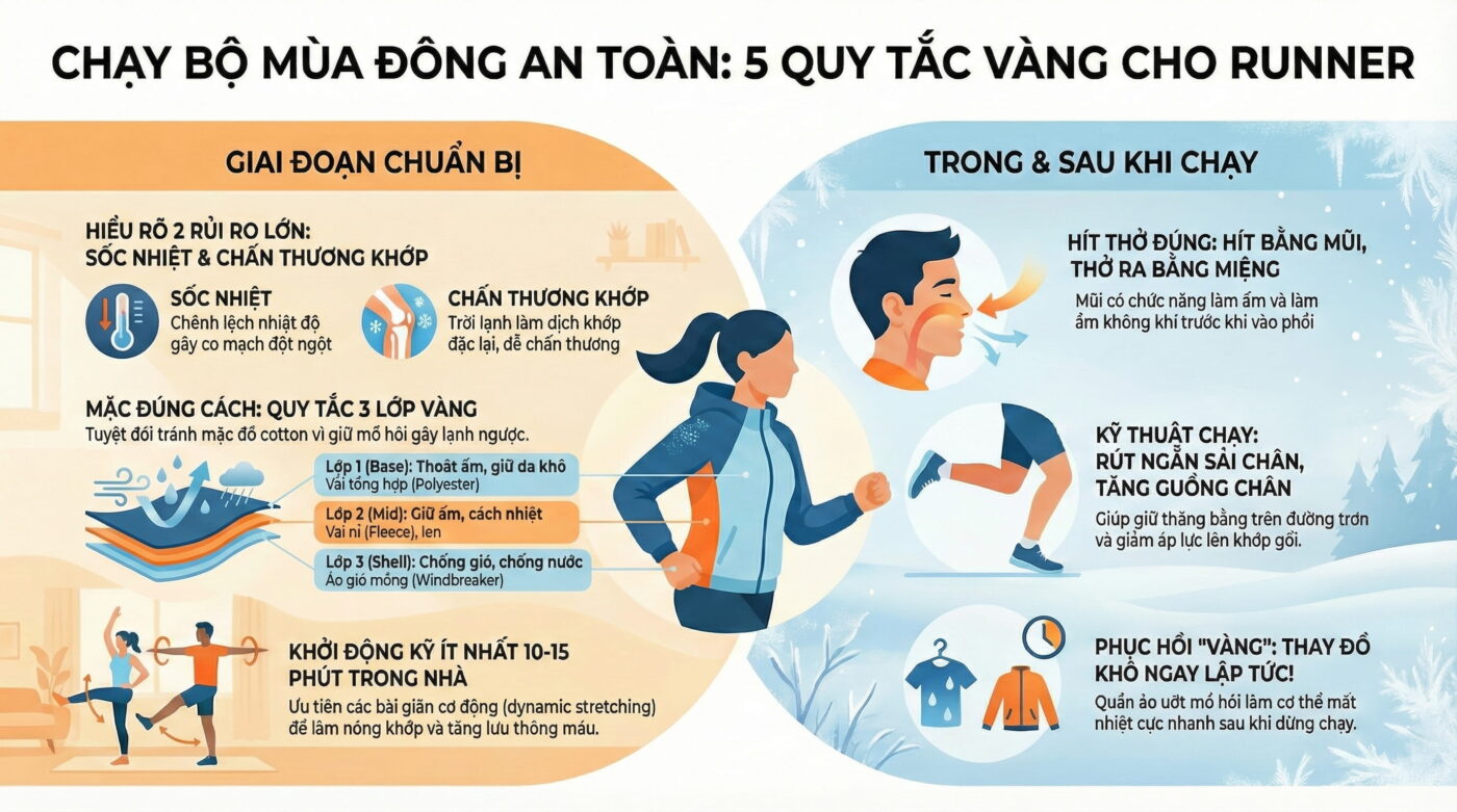 Chạy Bộ Mùa Đông: Những Quy Tắc "Vàng" Để Tránh Sốc Nhiệt & Chấn Thương Khớp