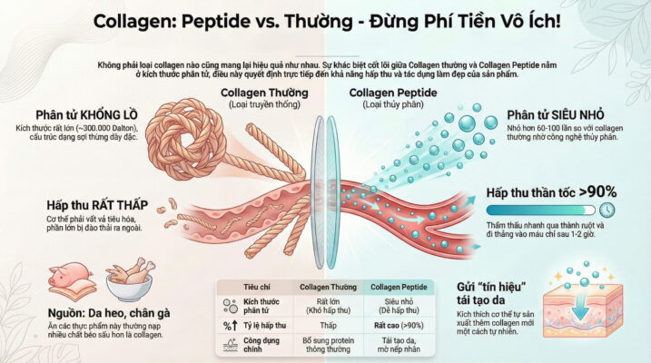 Sự khác biệt giữa Collagen Peptide và Collagen thường