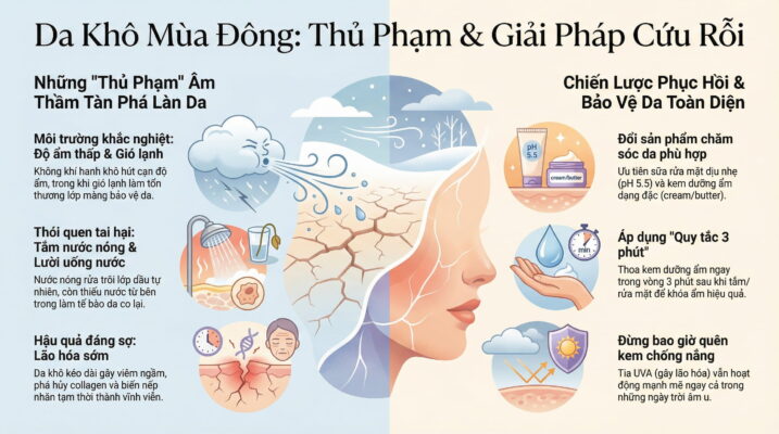 Nguyên nhân gây khô da, nứt nẻ và lão hóa sớm vào mùa đông