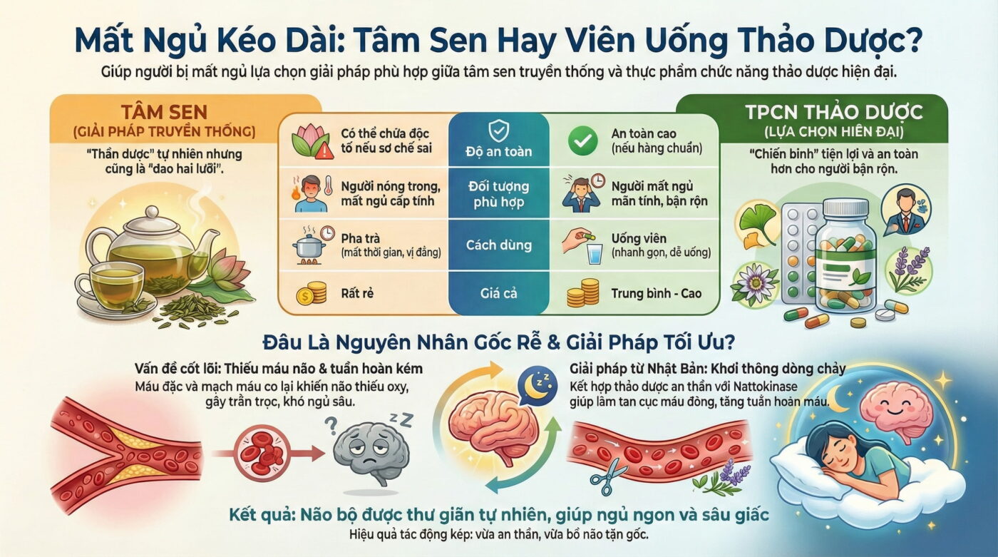 Mất ngủ kéo dài nên dùng tâm sen hay thực phẩm chức năng