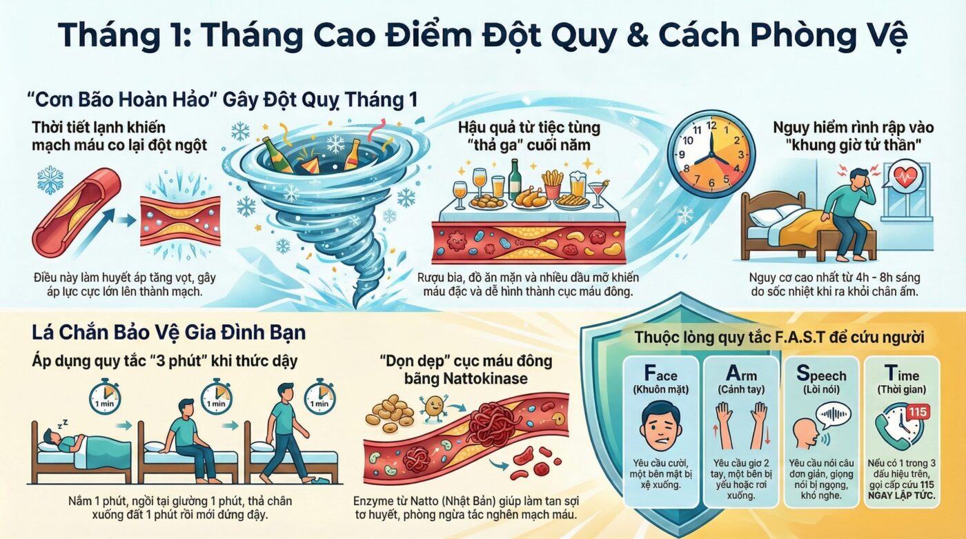 Nguy cơ đột quỵ tăng cao vào tháng 1