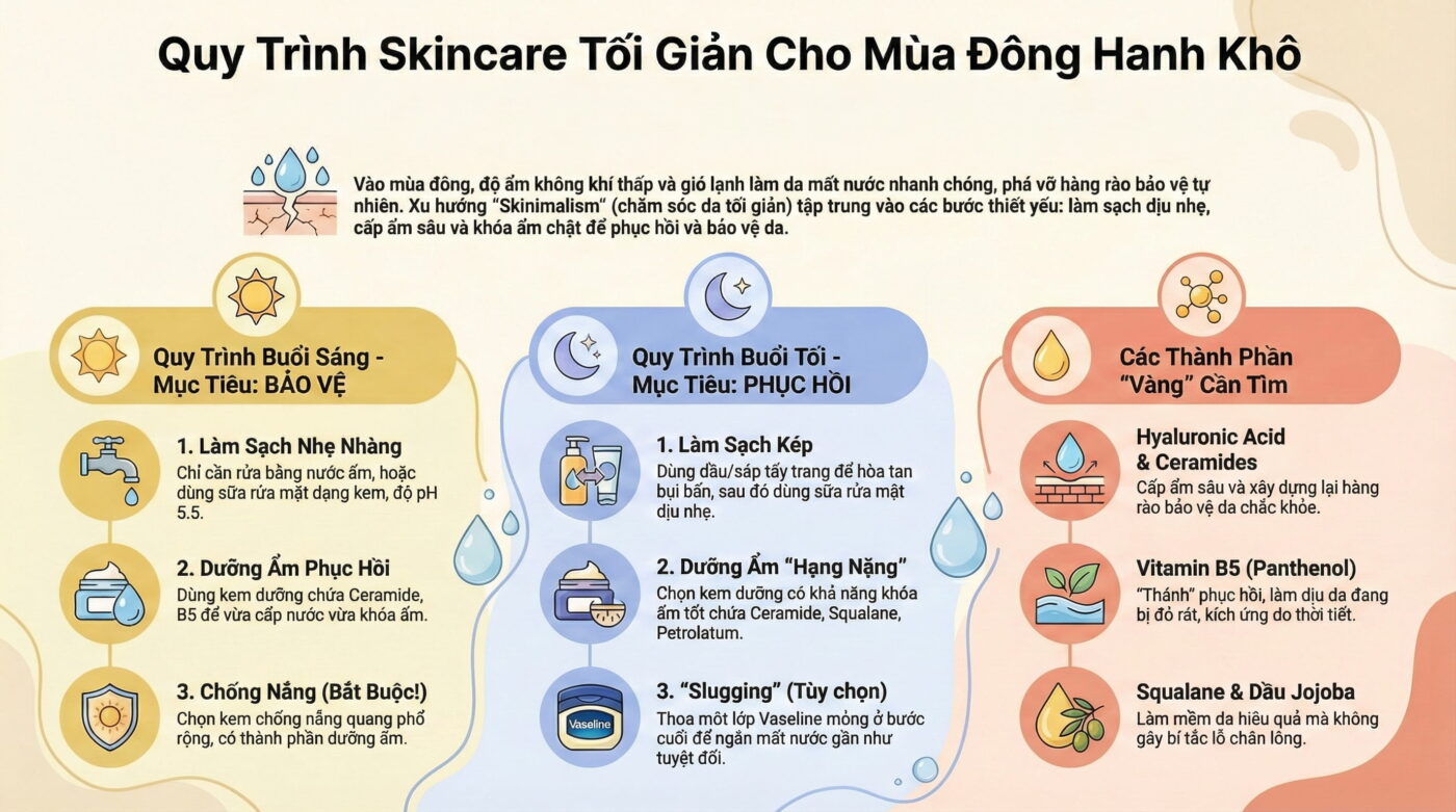 Quy trình Skincare tối giản nhưng hiệu quả cho ngày đông hanh khô
