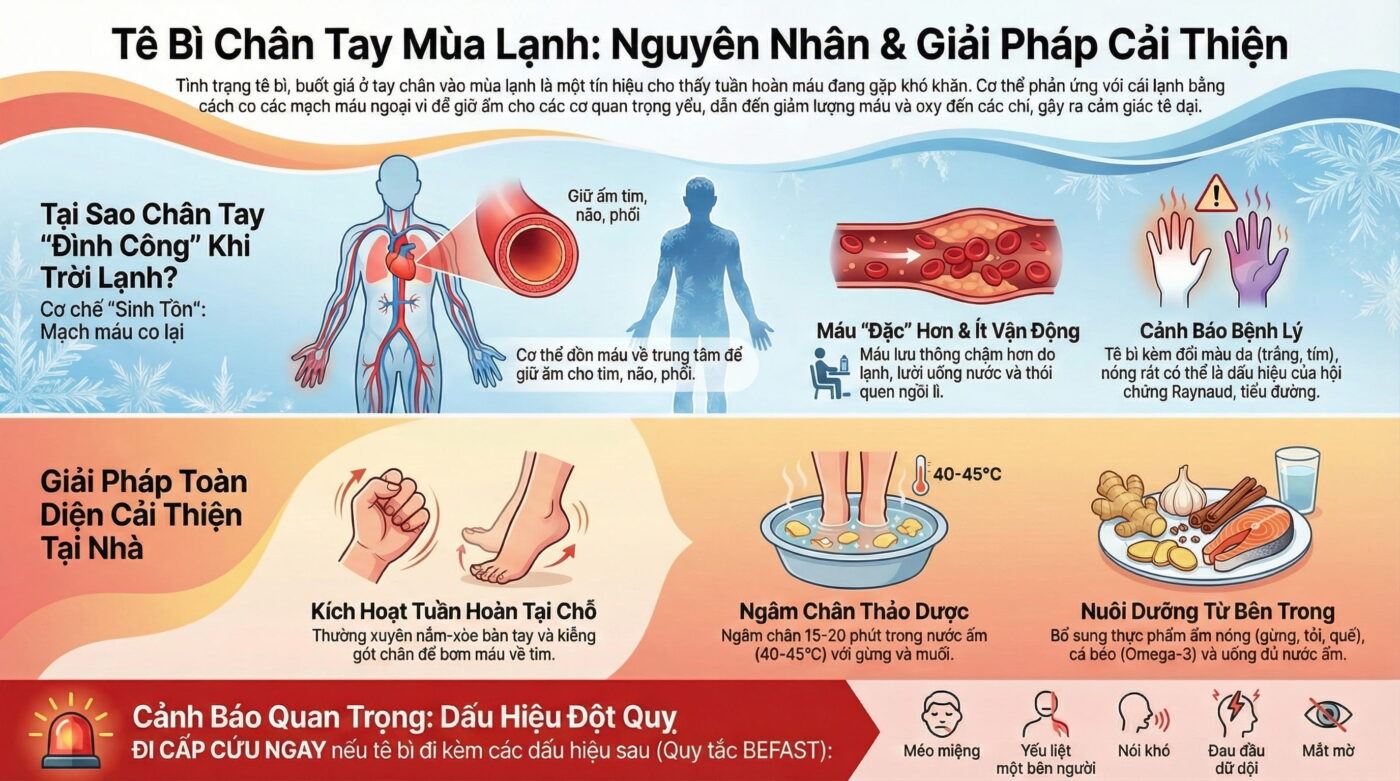 Tê bì chân tay mùa lạnh