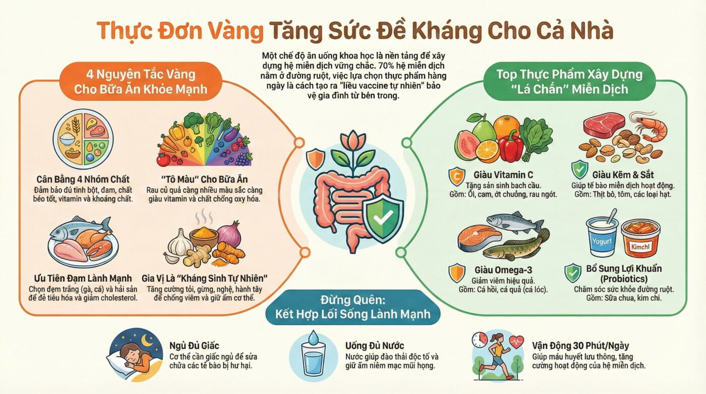 Gợi ý thực đơn tăng sức đề kháng cho cả gia đình trong 1 tuần