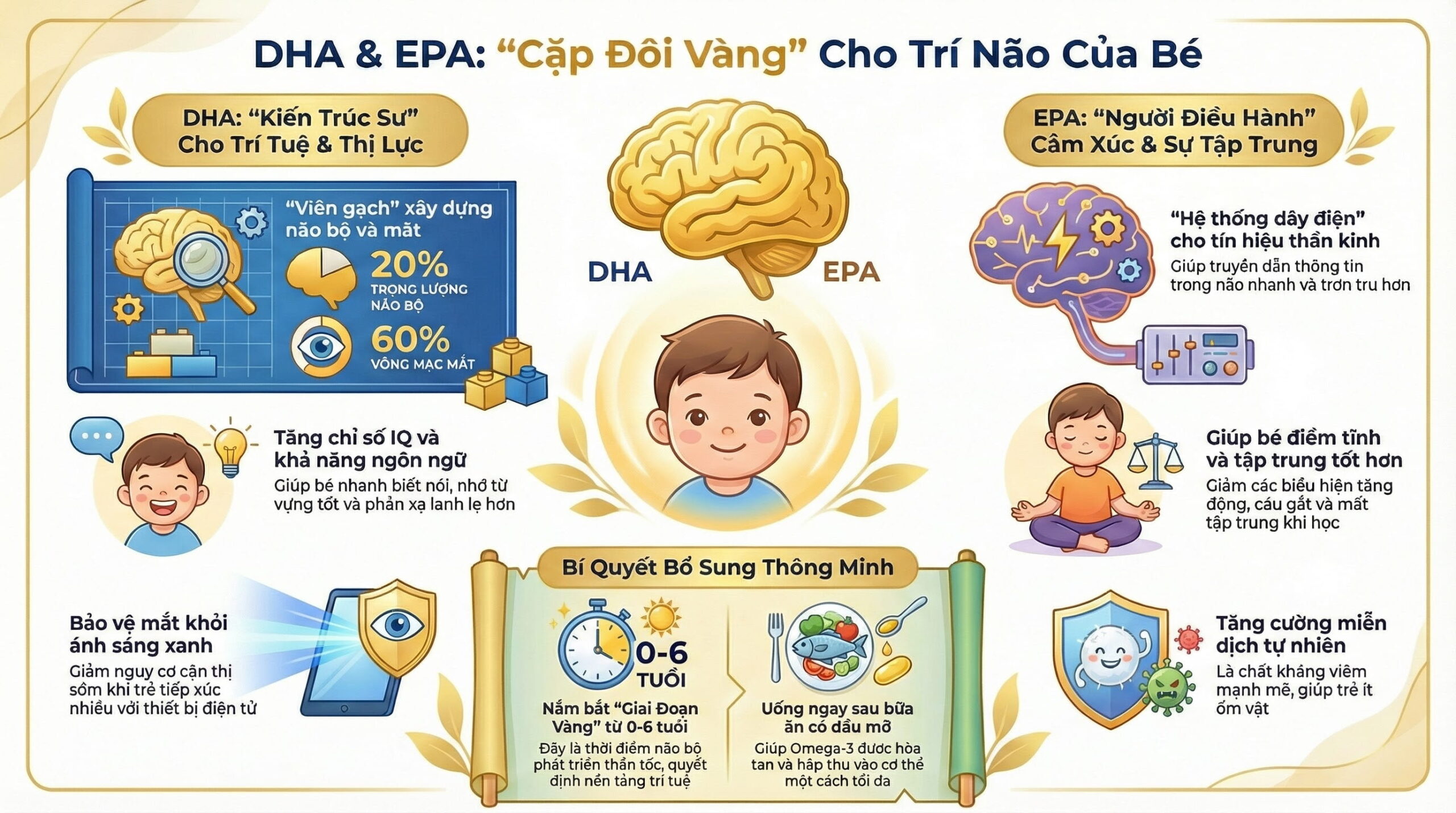 Vai trò của DHA và EPA, phát triển trí não trẻ nhỏ