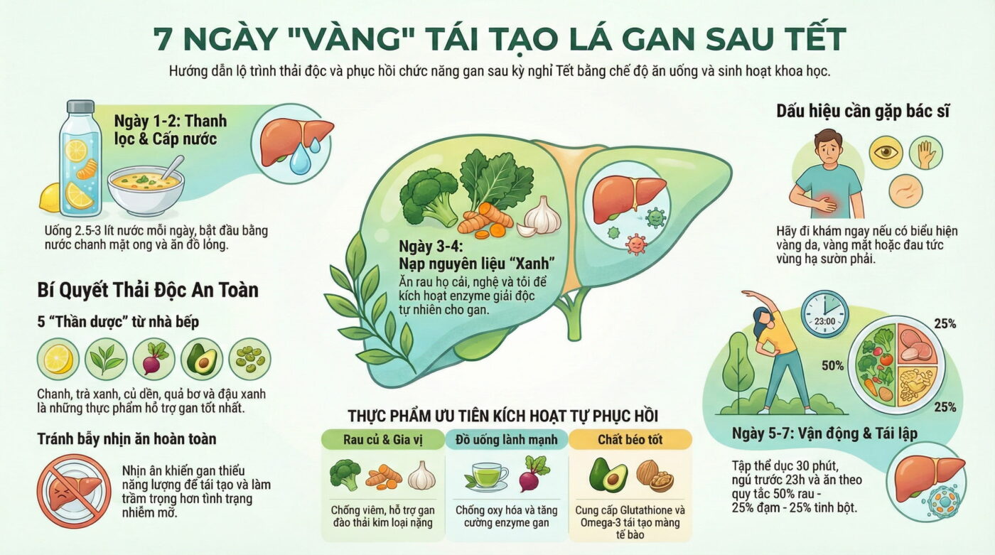 7 ngày giúp gan nghỉ ngơi và tái tạo sau Tết Nguyên Đán