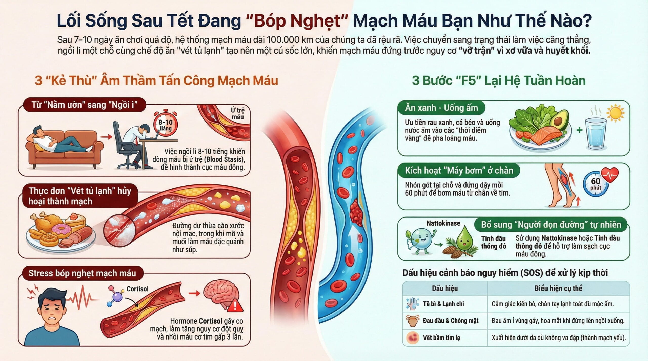 Lối sống sau Tết ảnh hưởng trực tiếp đến mạch máu ra sao?