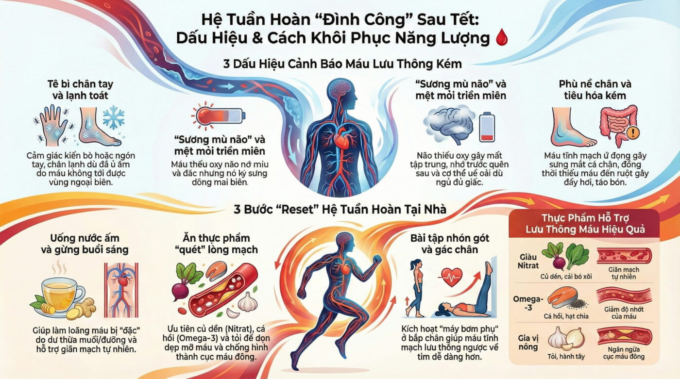 Những dấu hiệu sớm của tuần hoàn máu kém sau Tết