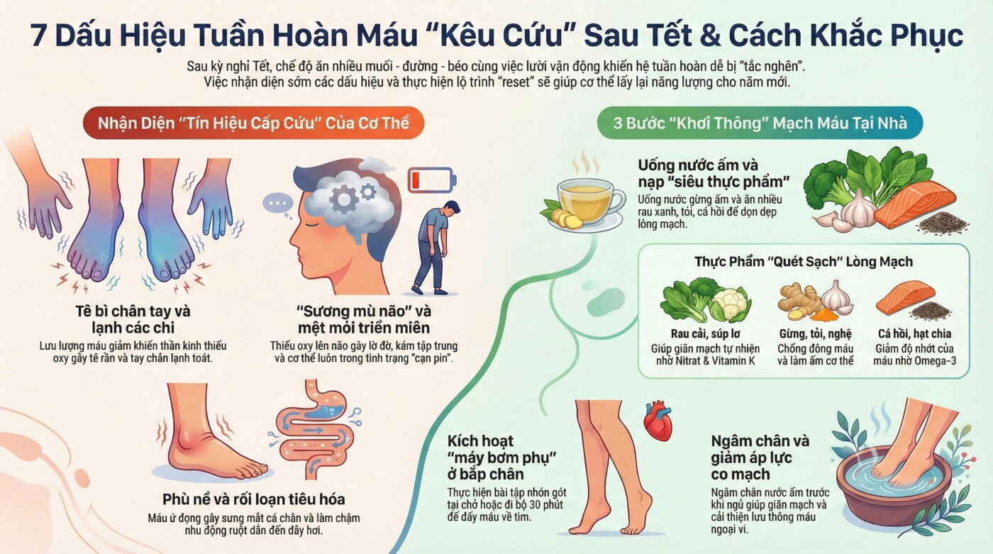 Những dấu hiệu cho thấy tuần hoàn máu của bạn đang kém sau Tết