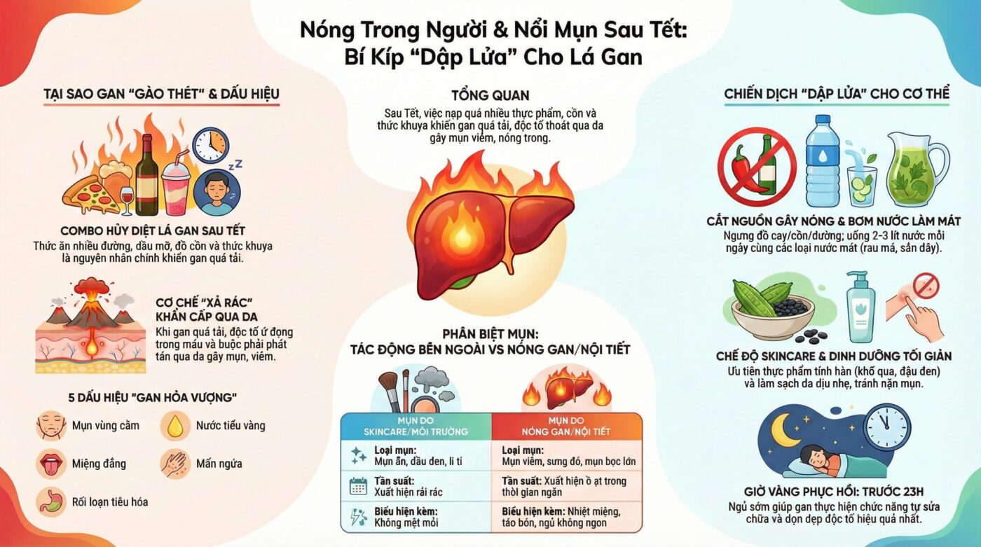 Nóng trong người, nổi mụn sau Tết: Có phải gan đang quá tải?