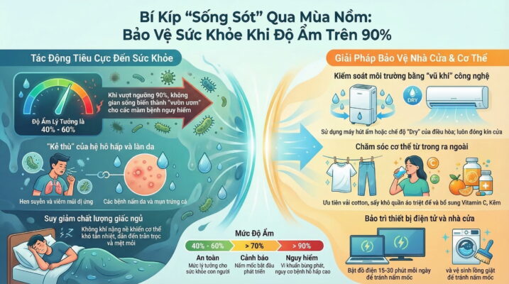 Cách bảo vệ sức khỏe trong những ngày độ ẩm trên 90%