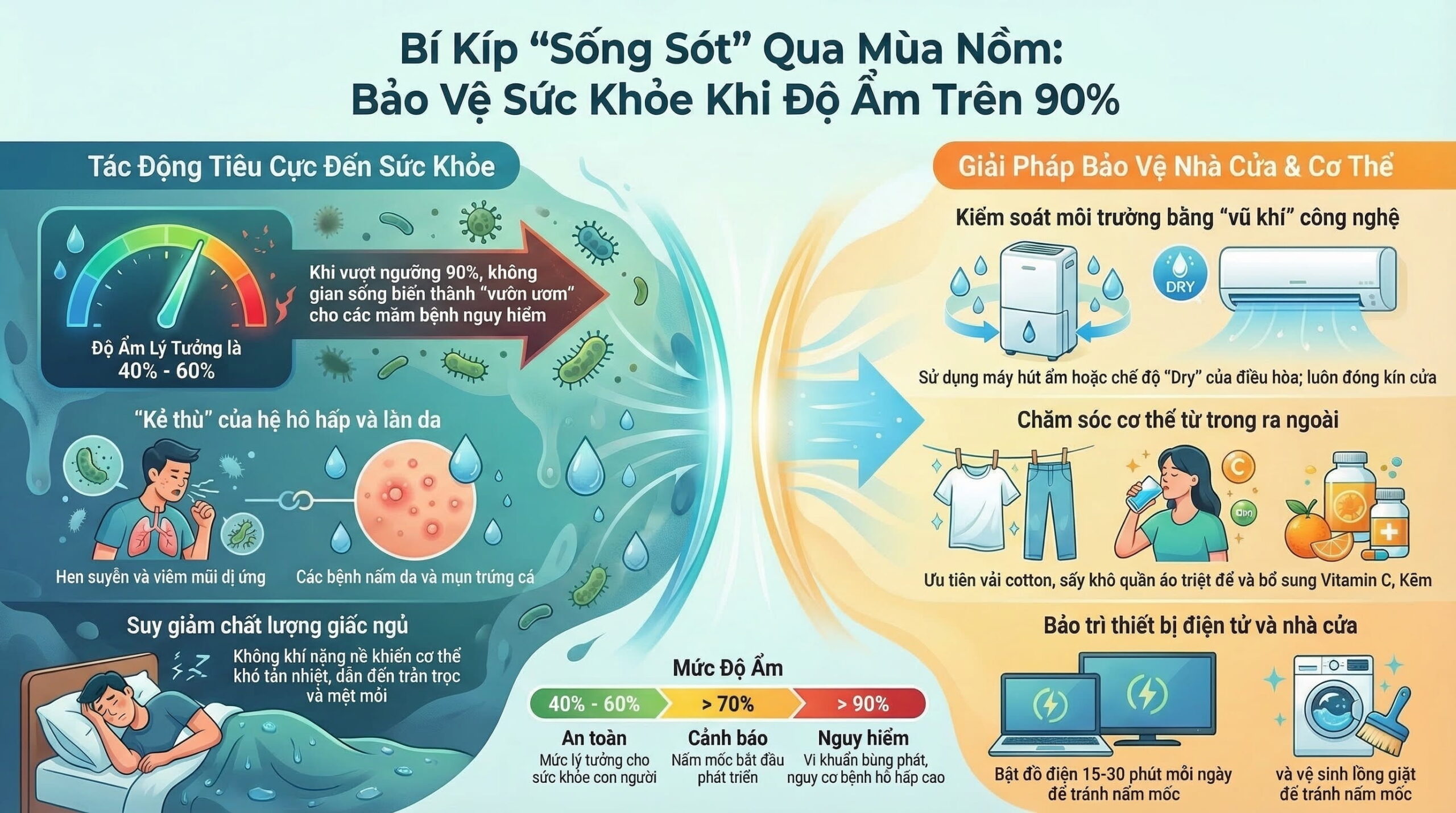 Cách bảo vệ sức khỏe trong những ngày độ ẩm trên 90%