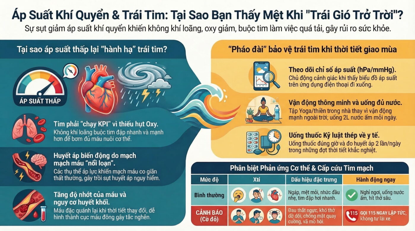 Tại sao thay đổi áp suất khí quyển ảnh hưởng tim mạch?