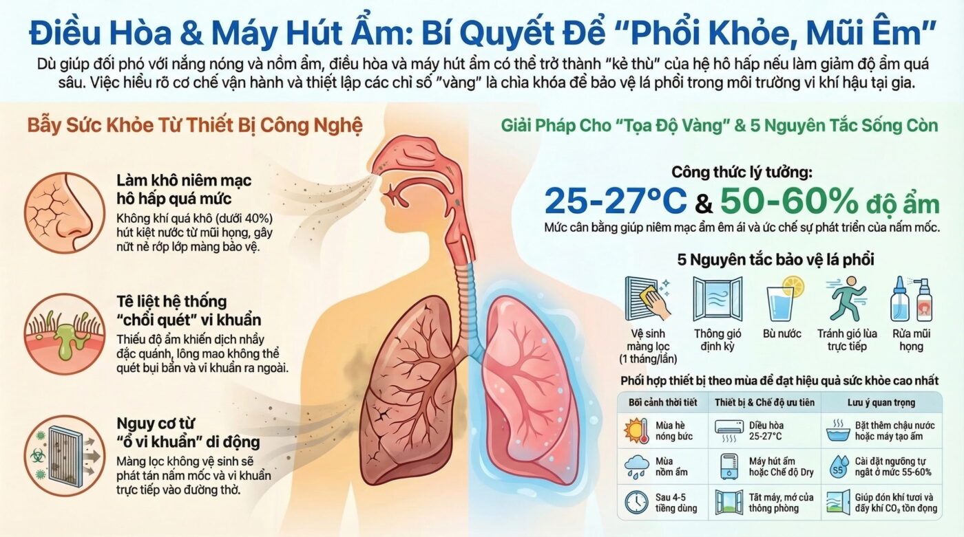 Điều hòa, máy hút ẩm và sức khỏe hô hấp