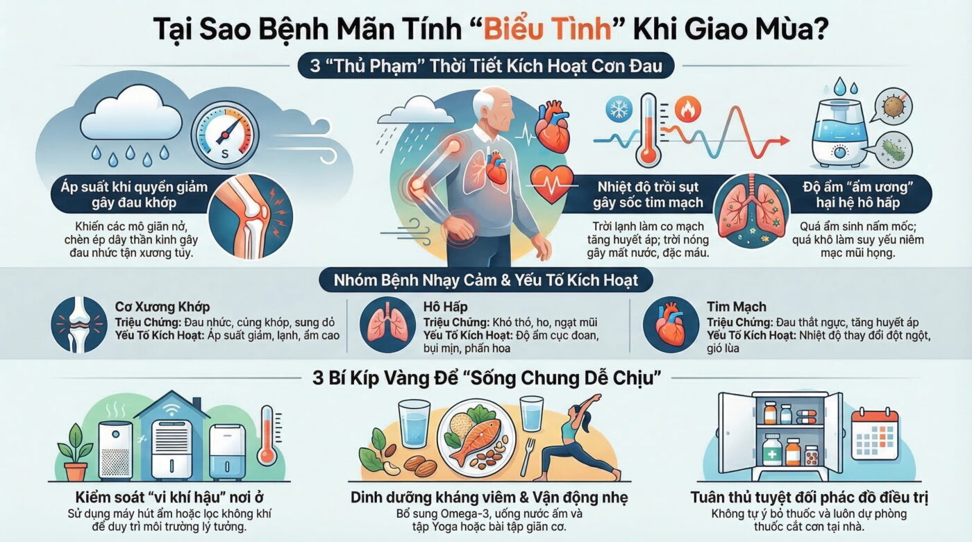 Vì sao bệnh mãn tính dễ tái phát khi thời tiết thay đổi?