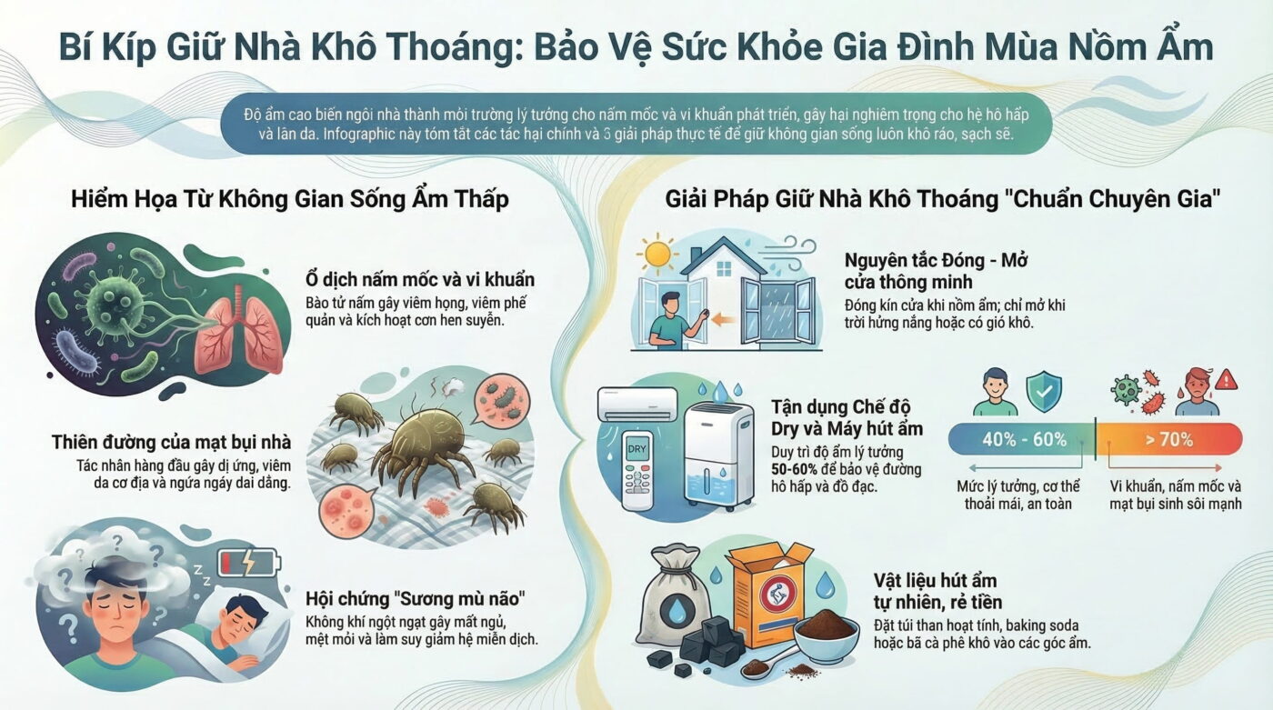 Cách giữ nhà cửa khô thoáng để hạn chế bệnh tật
