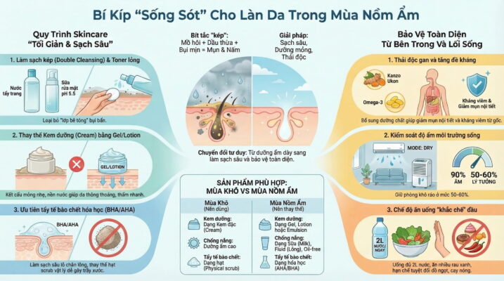 Cách chăm sóc da khi trời nồm ẩm kéo dài