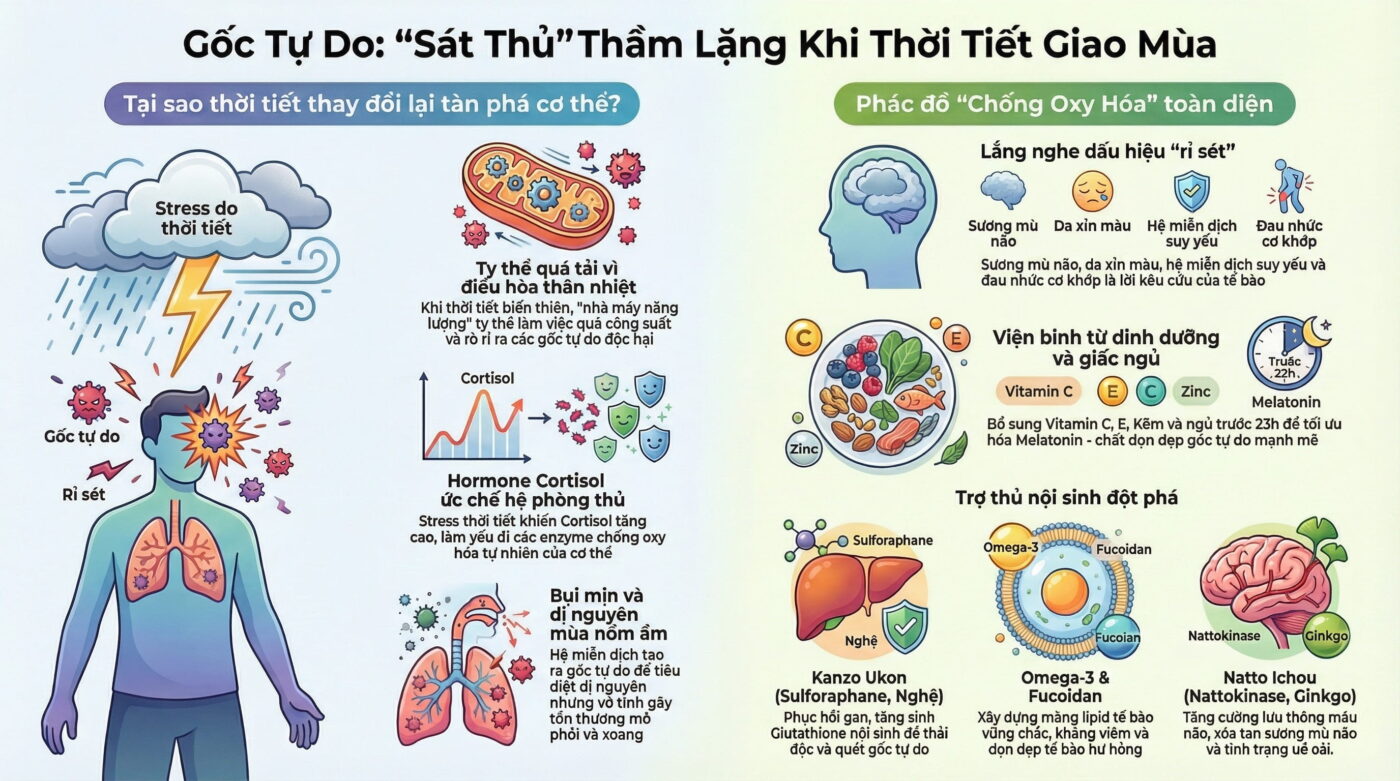 Gốc tự do tăng cao khi cơ thể bị stress do thời tiết