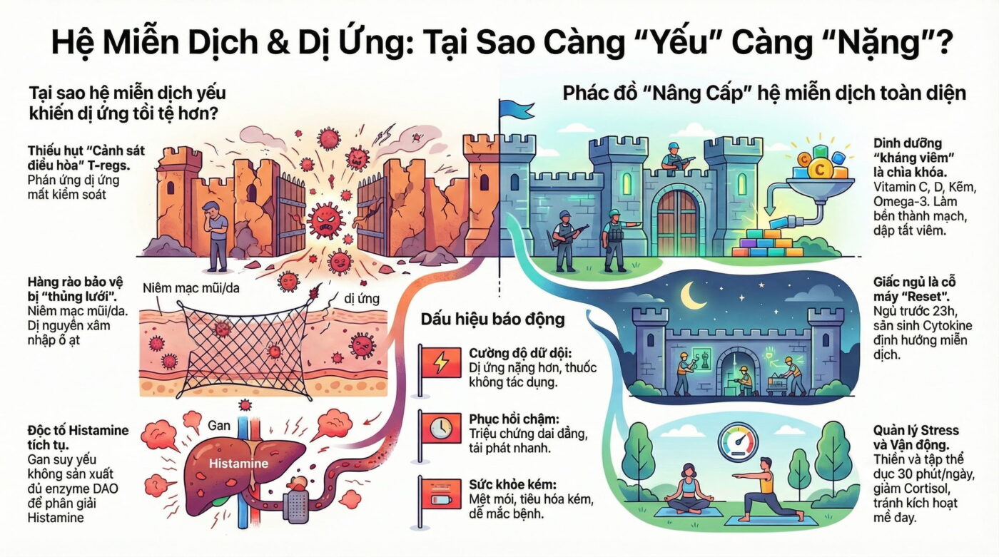 Hệ miễn dịch yếu có làm dị ứng nặng hơn không?