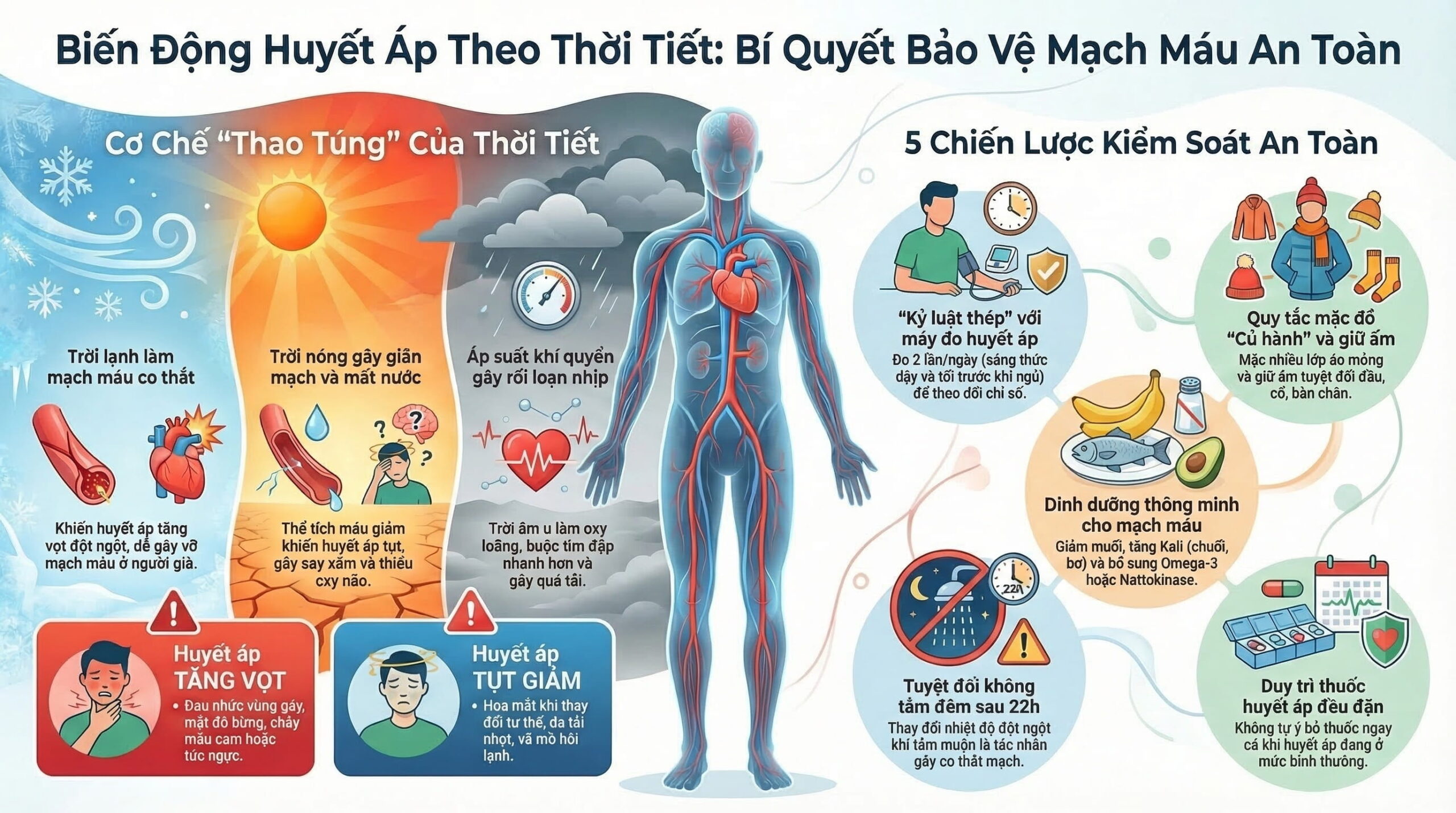 Huyết áp biến động do thời tiết: Cách kiểm soát an toàn