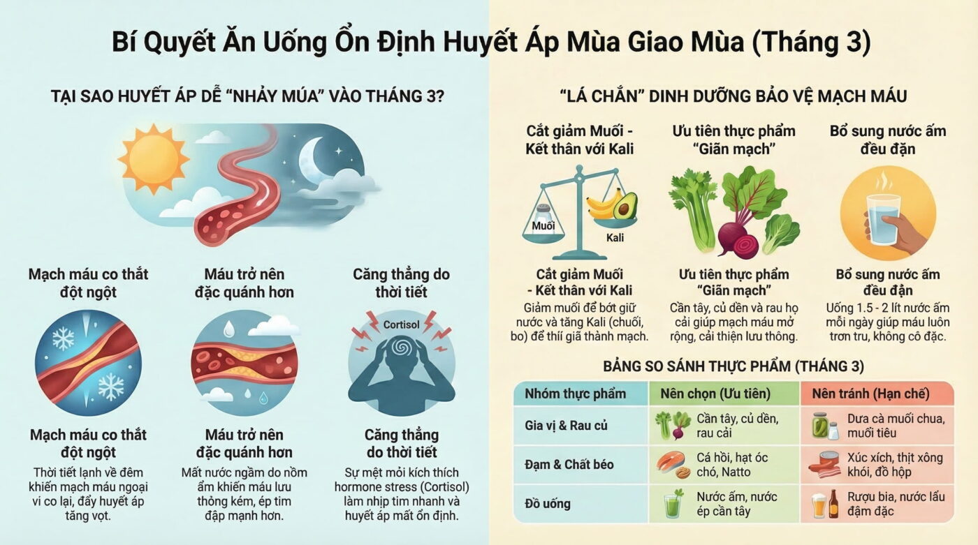 Chế độ ăn giúp ổn định huyết áp trong tháng 3