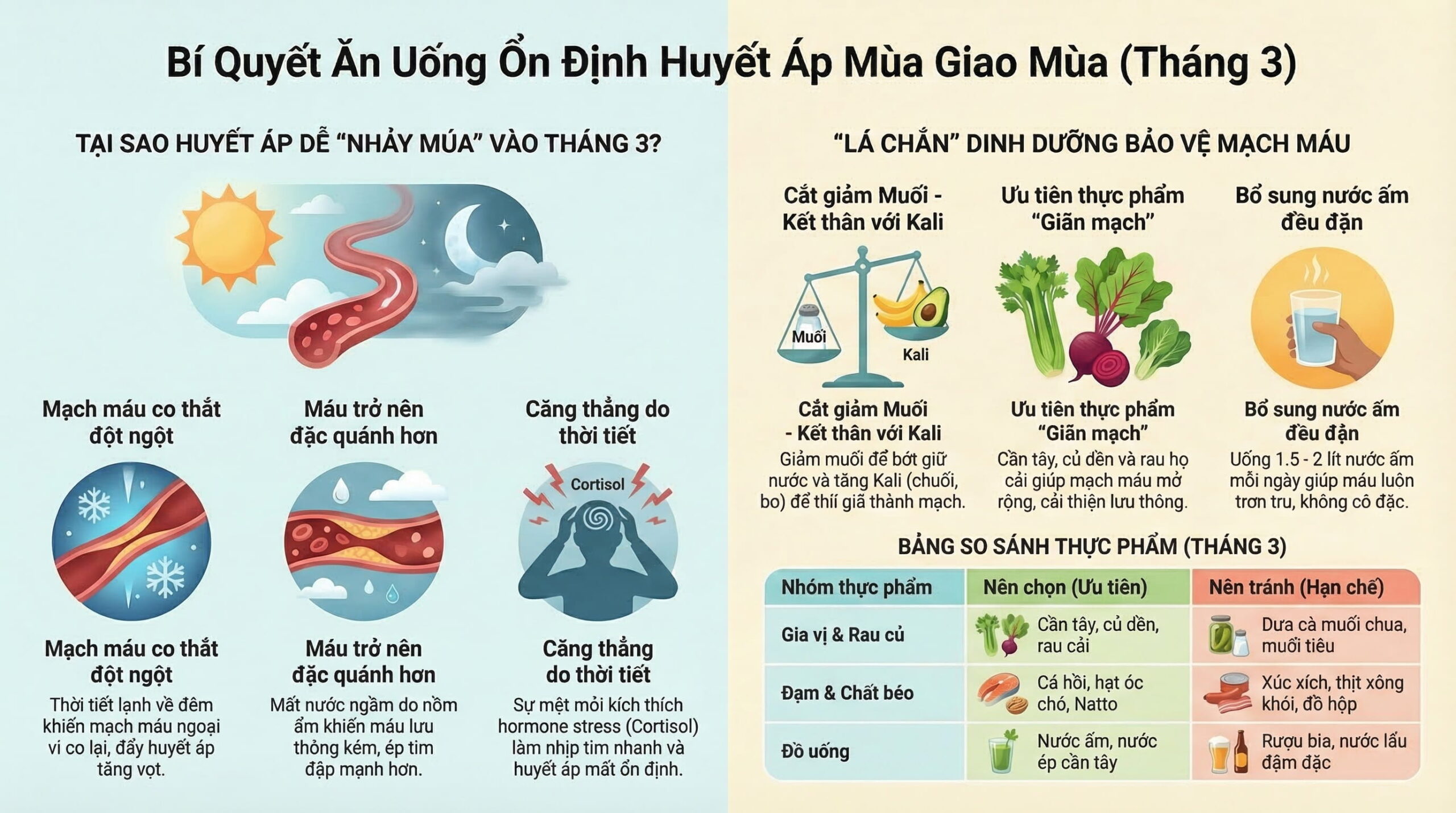 Chế độ ăn giúp ổn định huyết áp trong tháng 3