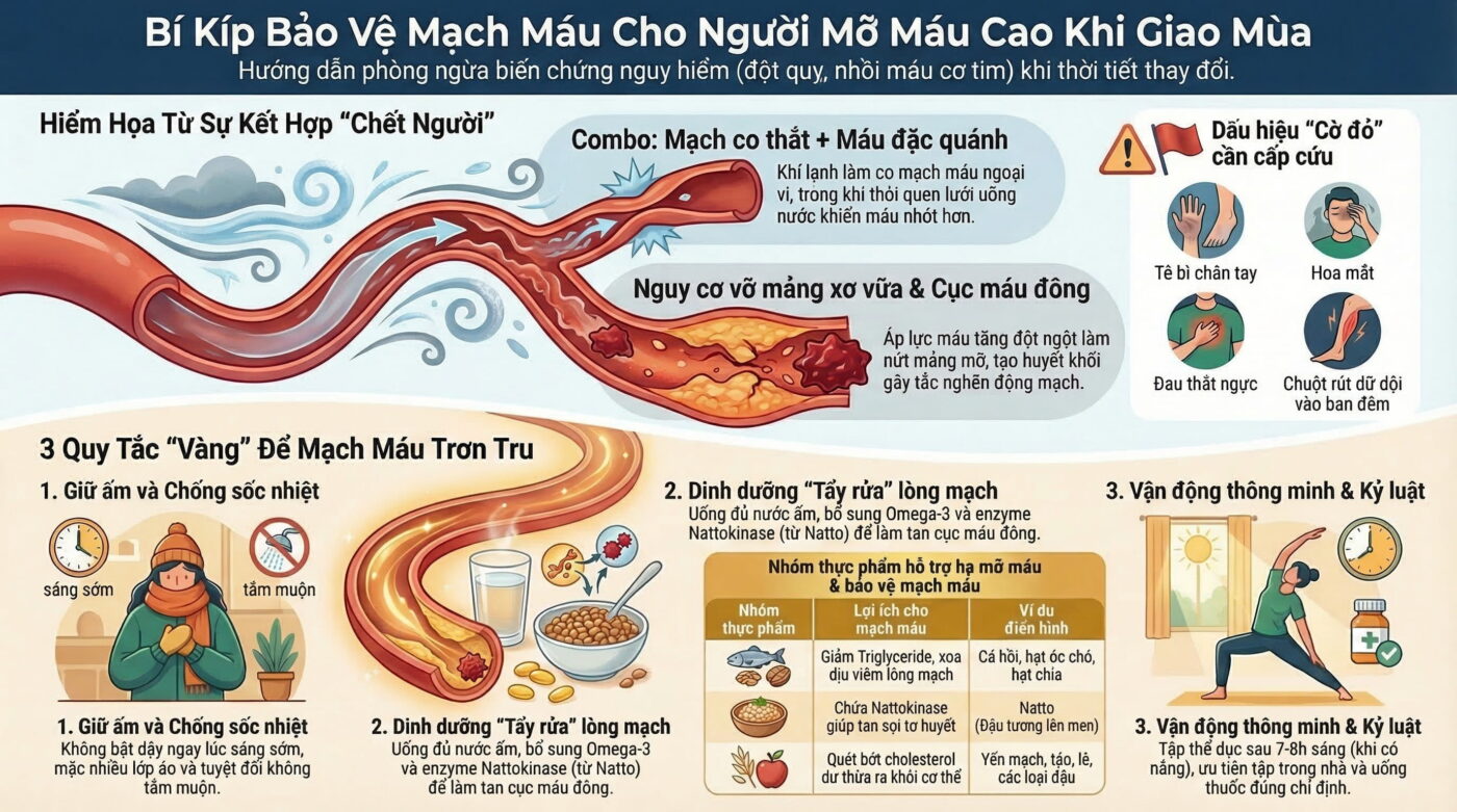 Người có mỡ máu cao cần lưu ý gì khi giao mùa?