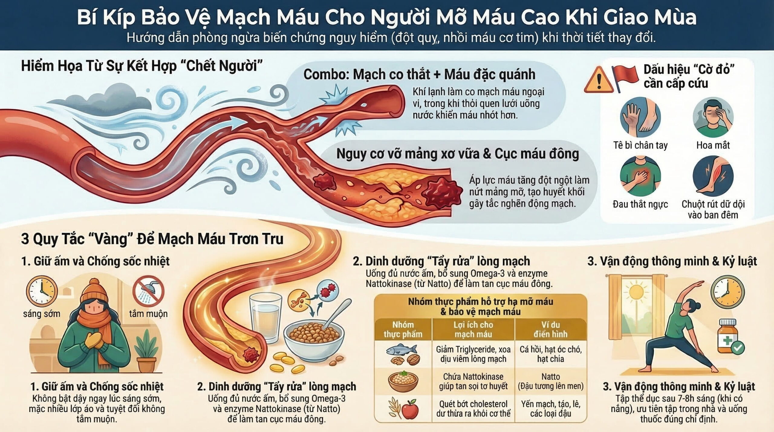 Người có mỡ máu cao cần lưu ý gì khi giao mùa?