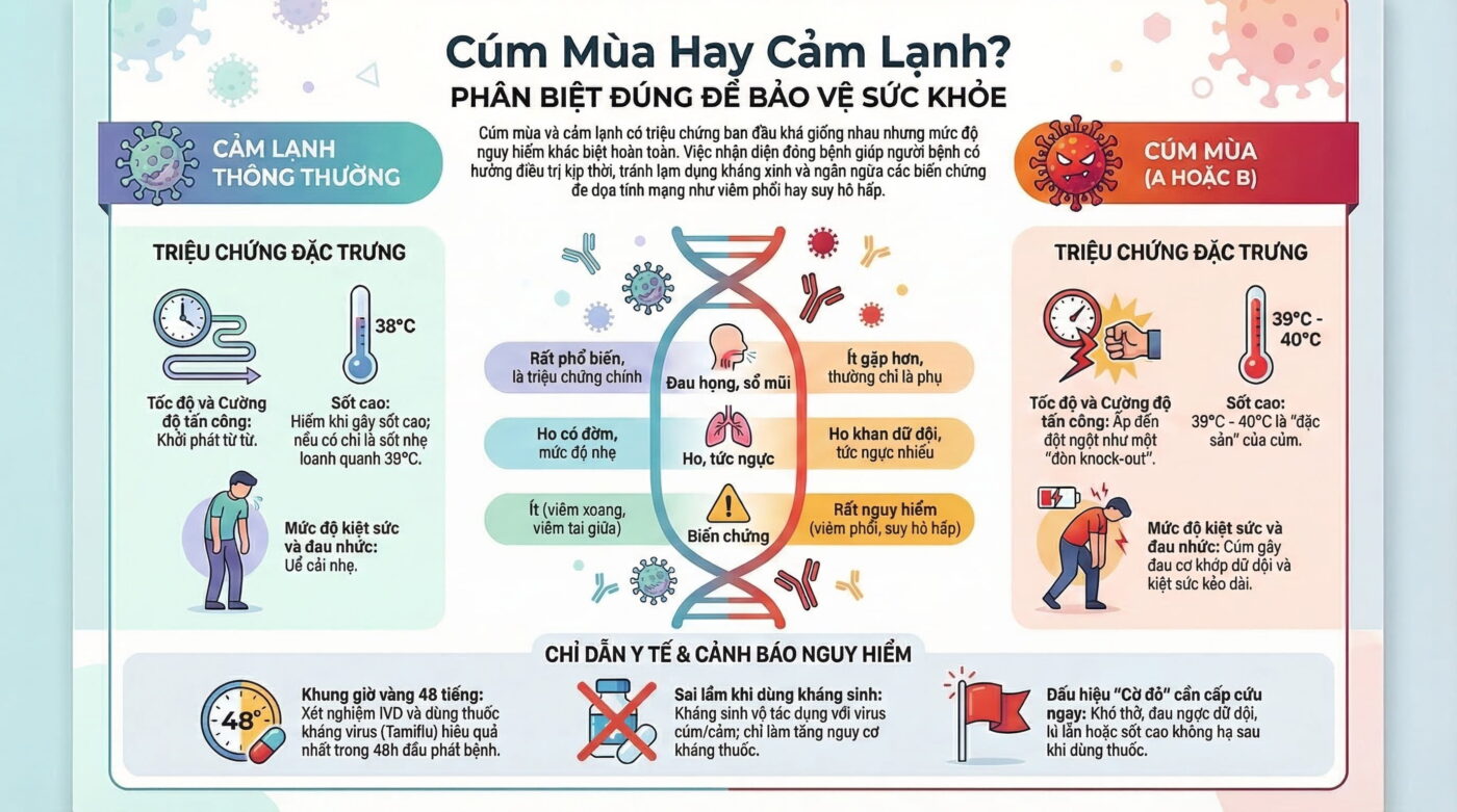 Phân biệt cúm mùa và cảm lạnh thông thường