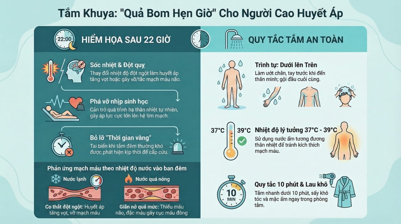 Tắm sau 22h: Thói quen nguy hiểm với người cao huyết áp?