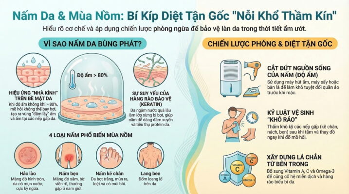 Nấm da phát triển mạnh trong điều kiện độ ẩm cao