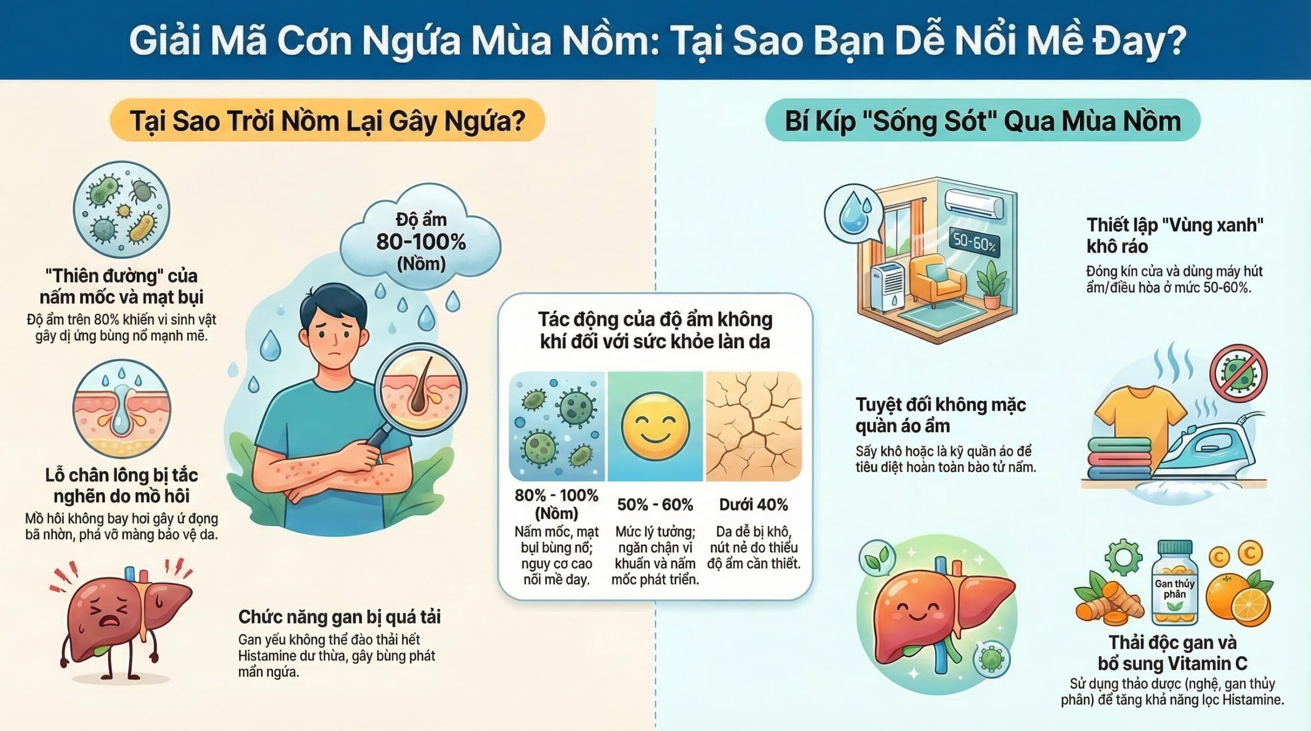 Vì sao trời nồm dễ gây nổi mề đay?