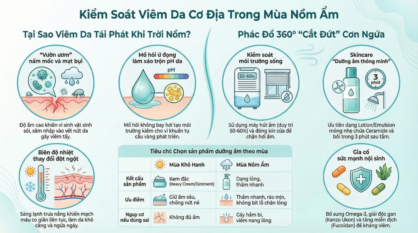 Nồm ẩm và nguy cơ viêm da cơ địa tái phát