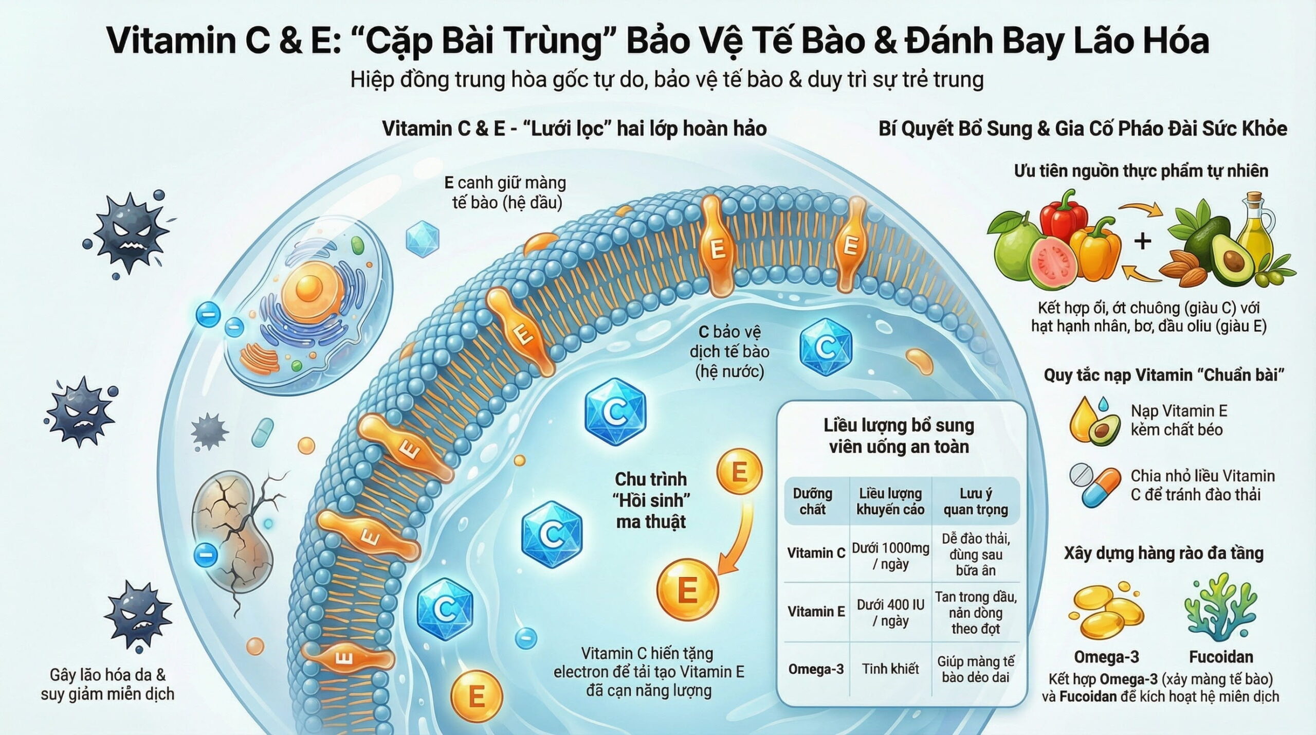 Vitamin C, E và vai trò trong bảo vệ tế bào