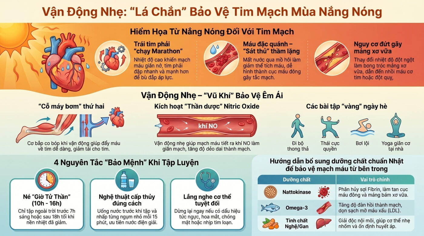 Vai trò của vận động nhẹ trong bảo vệ tim mạch mùa nắng