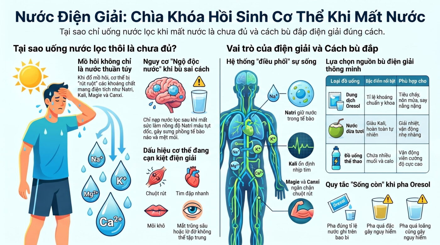 Vai trò của nước điện giải khi cơ thể bị mất nước