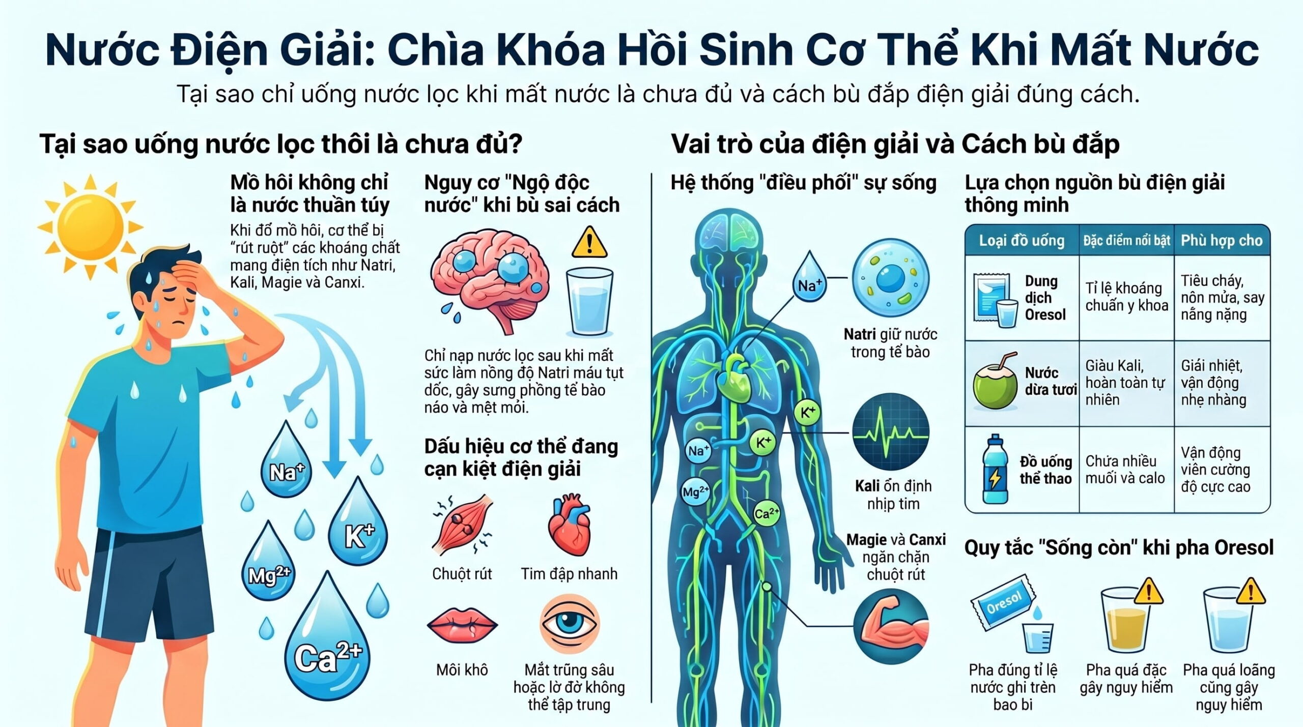 Vai trò của nước điện giải khi cơ thể bị mất nước