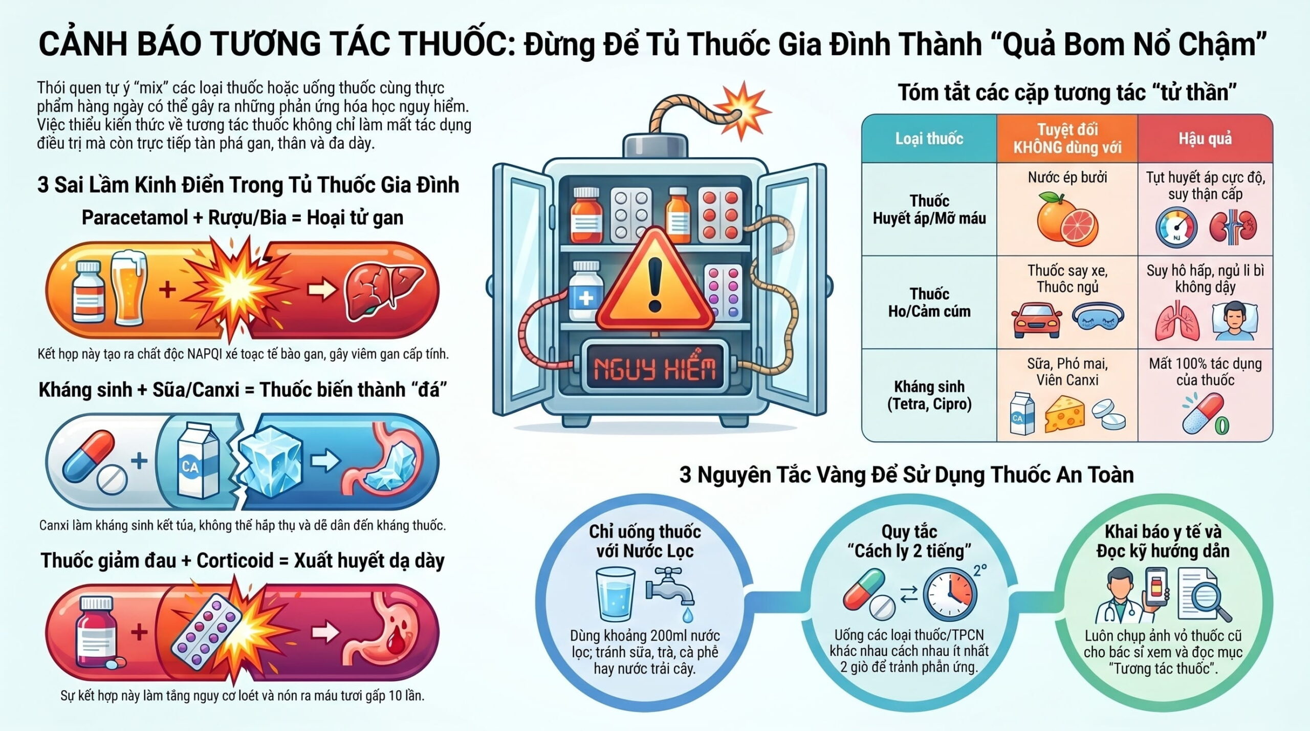 Dược sĩ cảnh báo các tương tác thuốc thường gặp trong gia đình