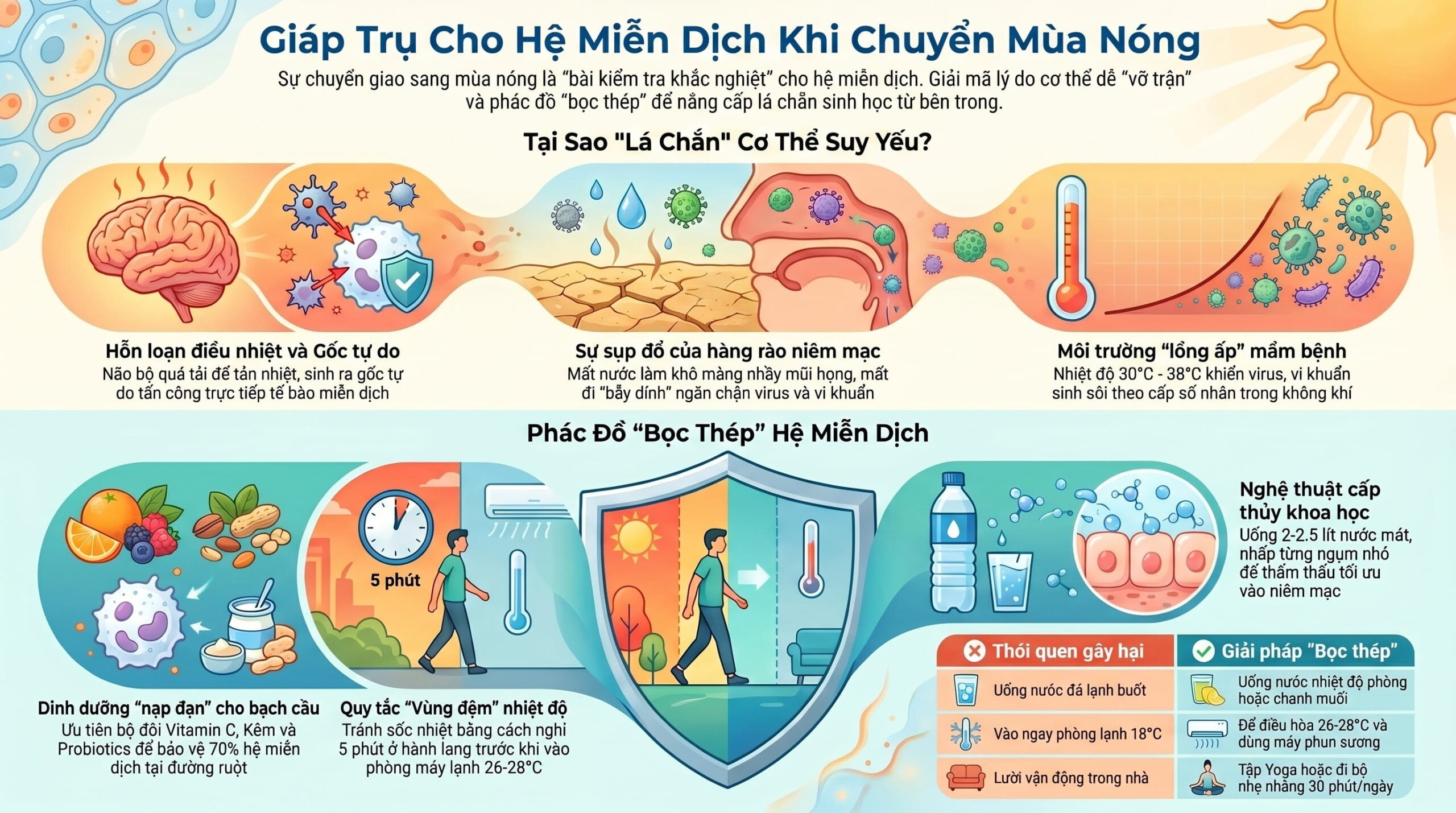 Vì sao cơ thể dễ suy giảm miễn dịch khi chuyển mùa nóng?