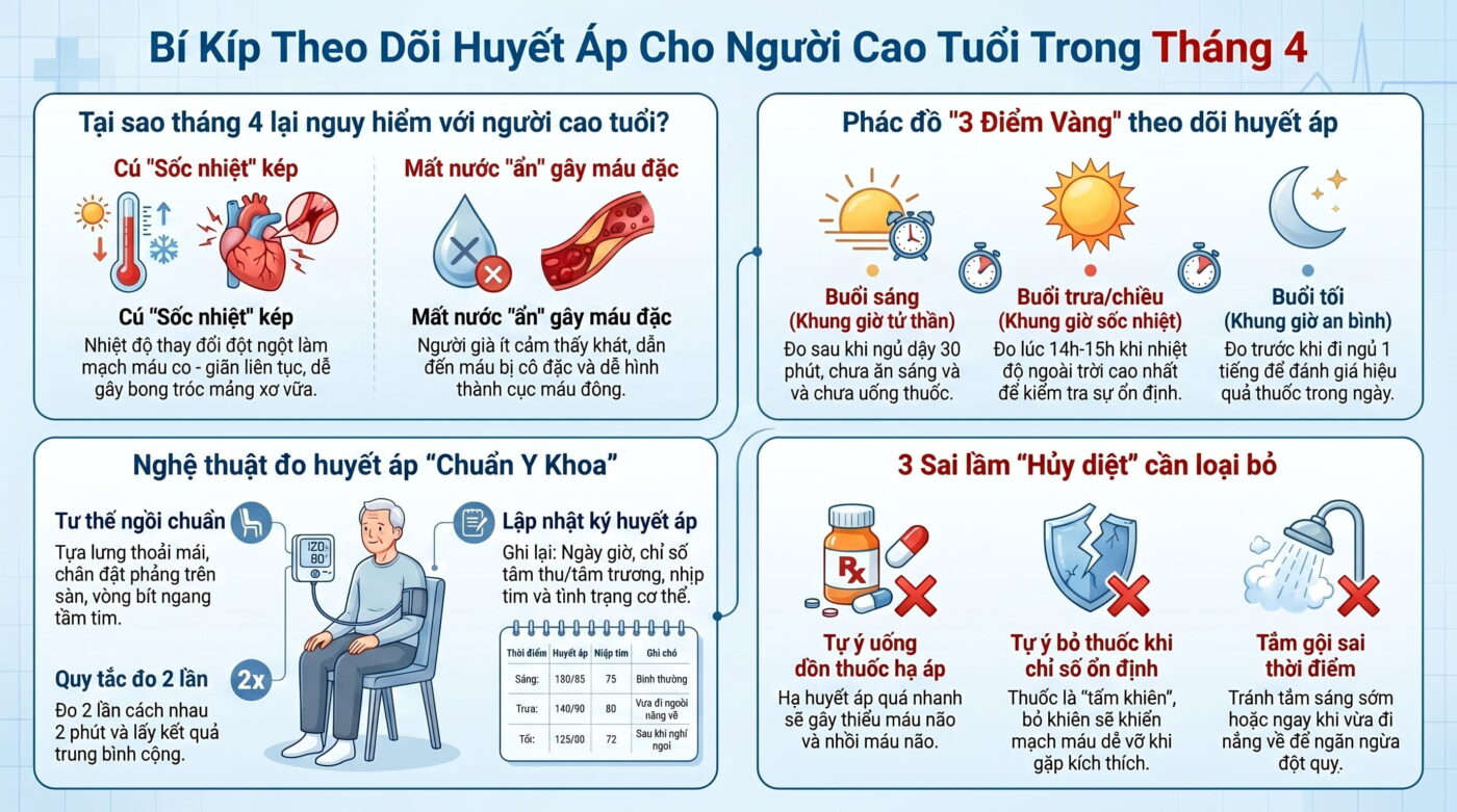Người cao tuổi cần theo dõi huyết áp thế nào trong tháng 4?