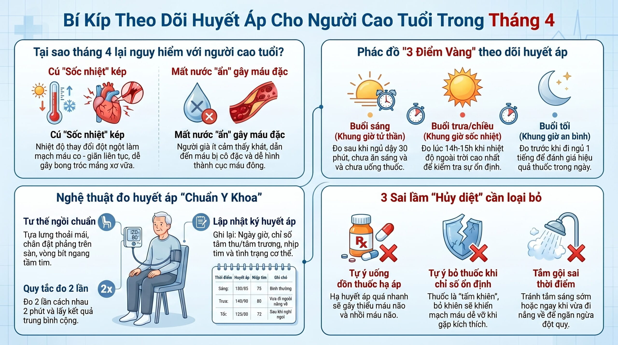 Người cao tuổi cần theo dõi huyết áp thế nào trong tháng 4?