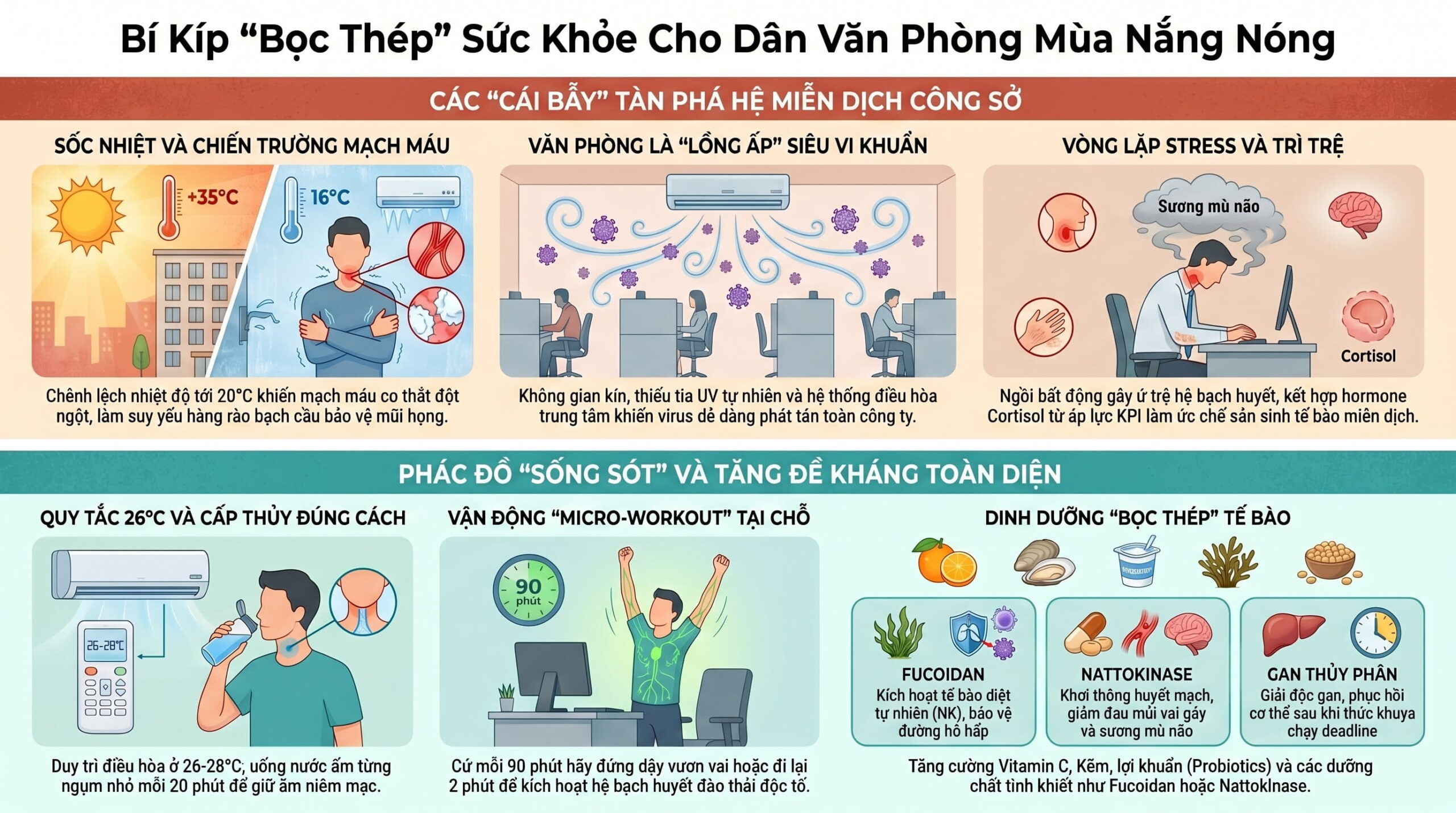 Người làm việc văn phòng nên tăng đề kháng thế nào mùa nóng?