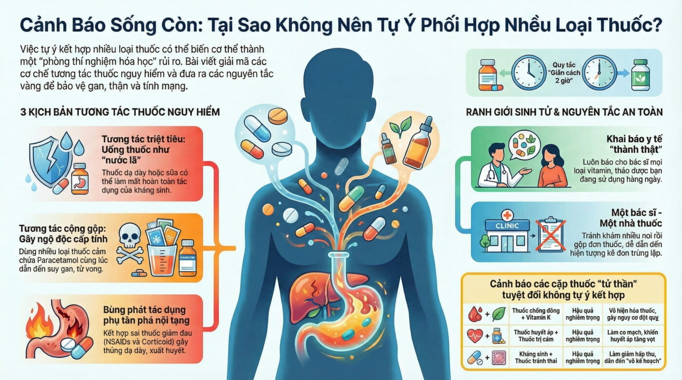 Vì sao không nên tự ý phối hợp nhiều loại thuốc cùng lúc?