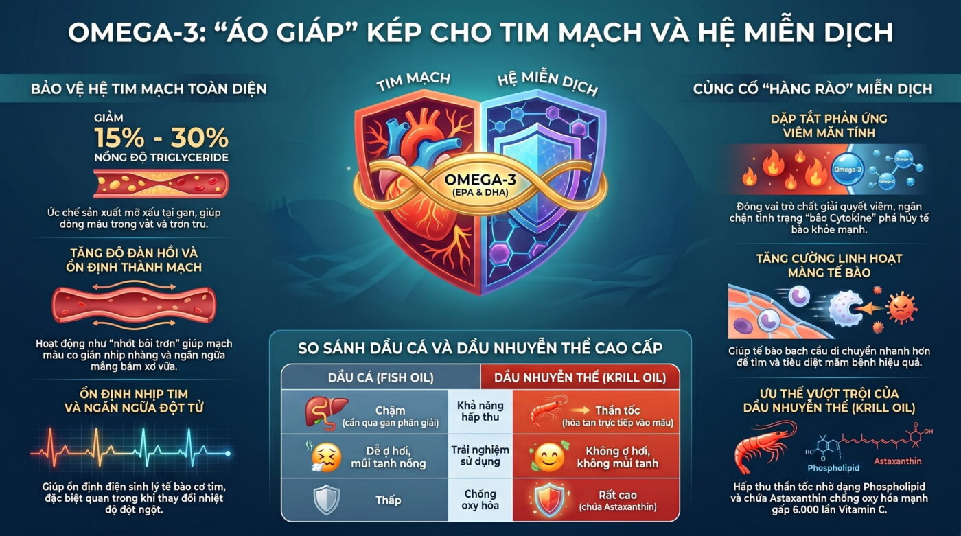 Vai trò của Omega-3 đối với sức khỏe tim mạch và miễn dịch