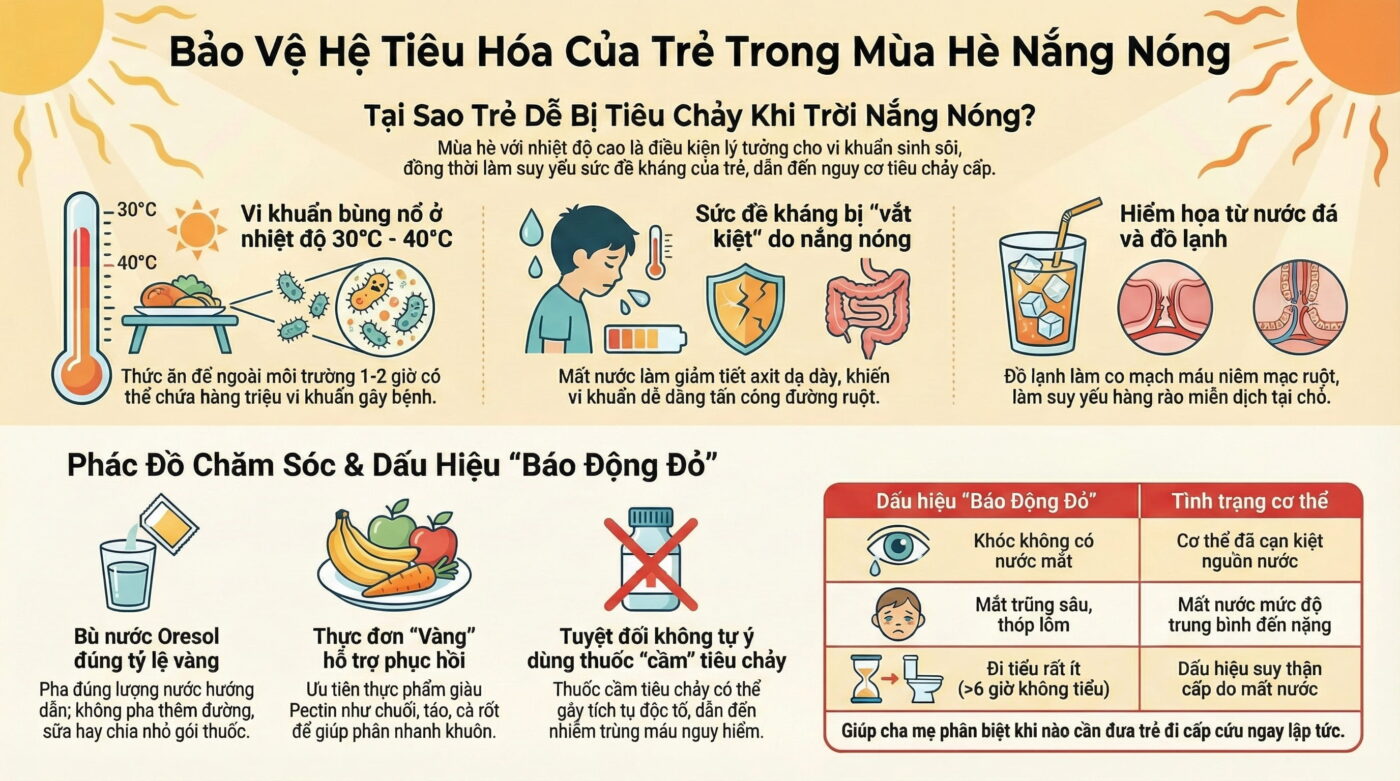 Vì sao trẻ nhỏ dễ bị tiêu chảy khi nhiệt độ tăng cao?