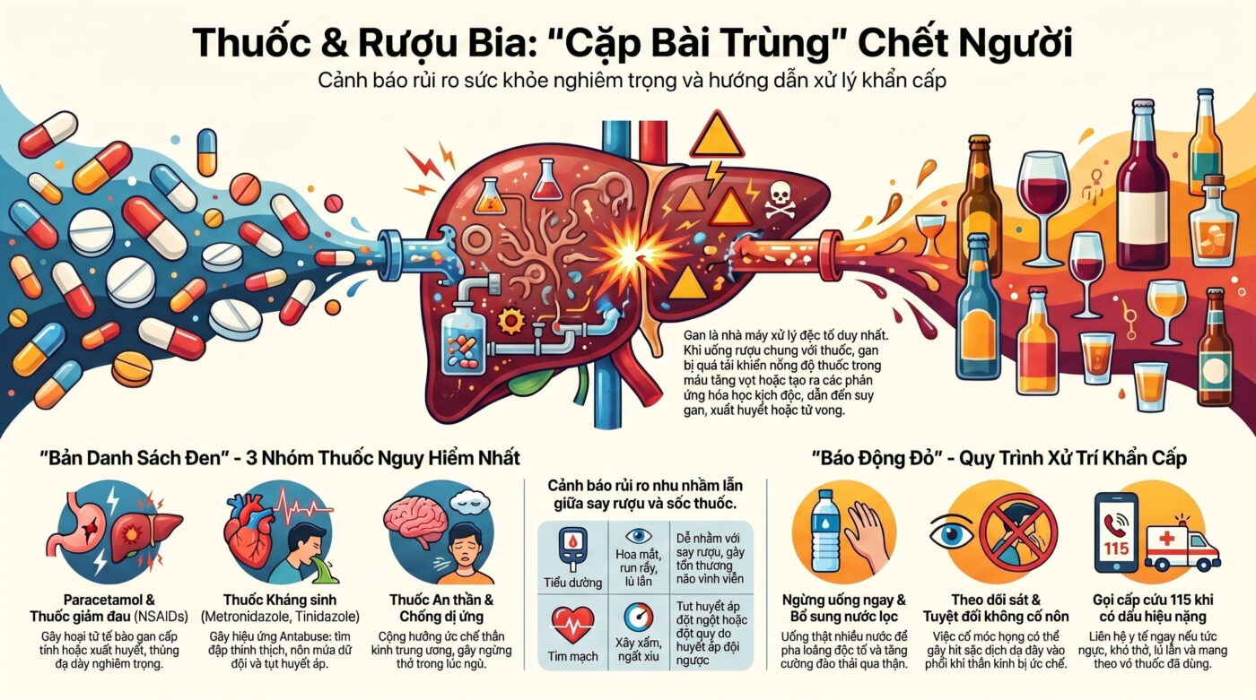 Những thuốc không nên dùng chung với rượu bia